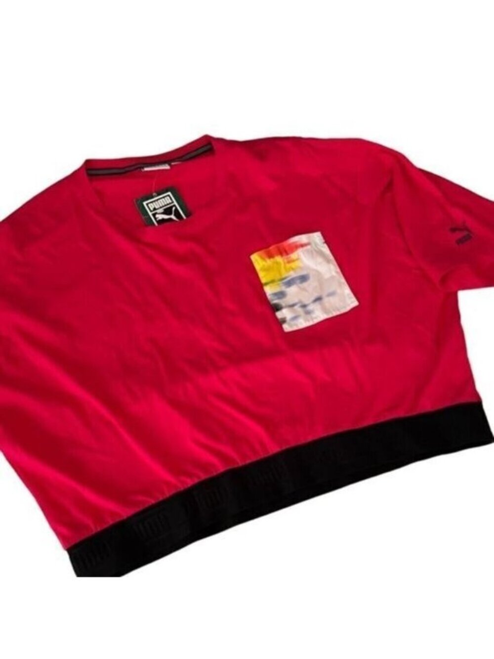 Puma Rose Red Front Pocket Short Sleeves Cropped Top Size L NWT